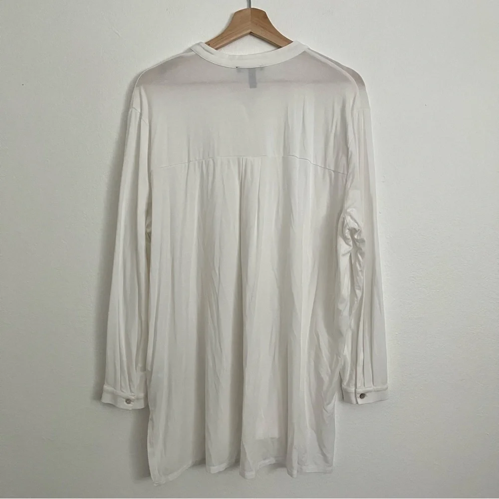 Eileen Fisher White Tencel blend v-neck Button Front Long Sleeve Tunic Shirt L